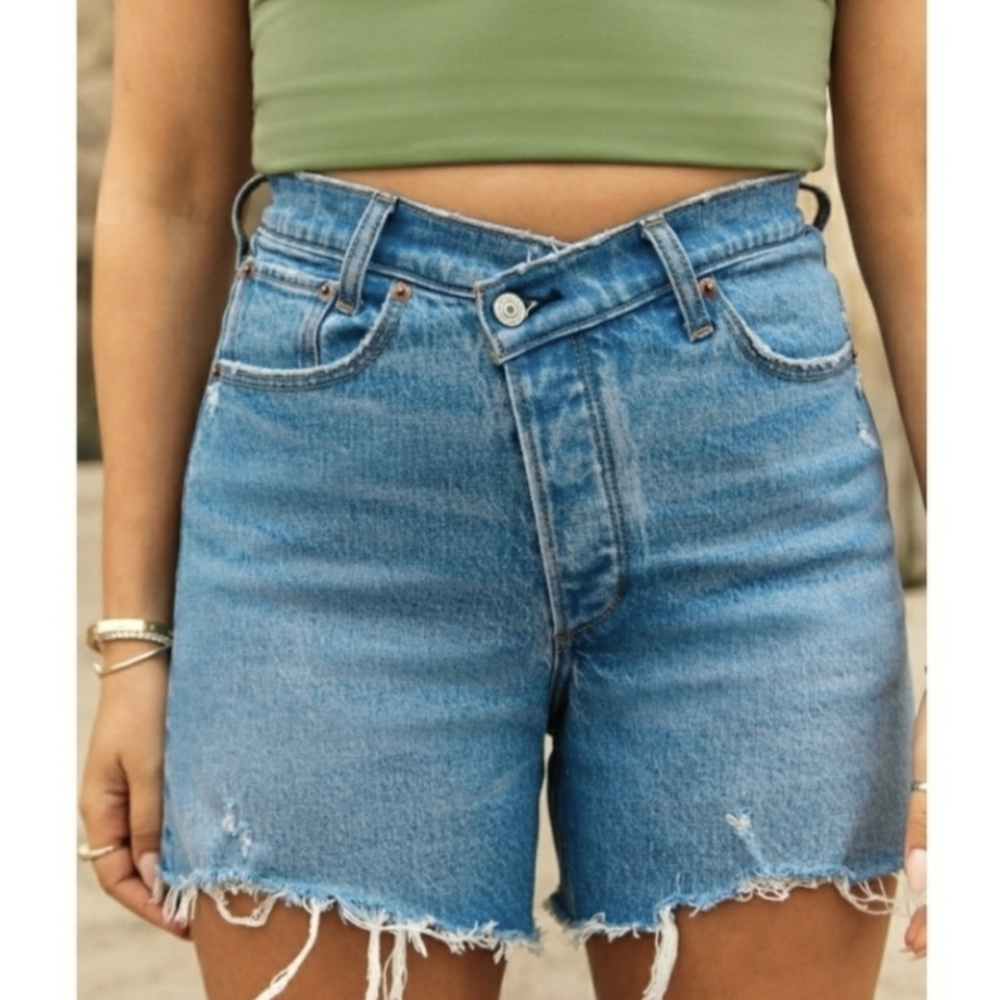 Abercrombie & Fitch Light Blue Distressed Denim Jean Shorts - Picture 2 of 9